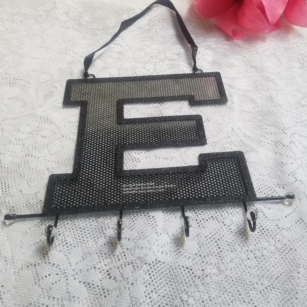 Black Glitter Letter "E" Jewelry Display Holder  NWOT